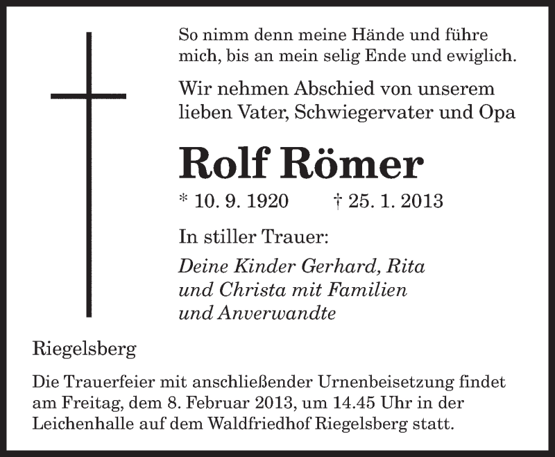  Traueranzeige für Rolf Römer vom 02.02.2013 aus saarbruecker_zeitung