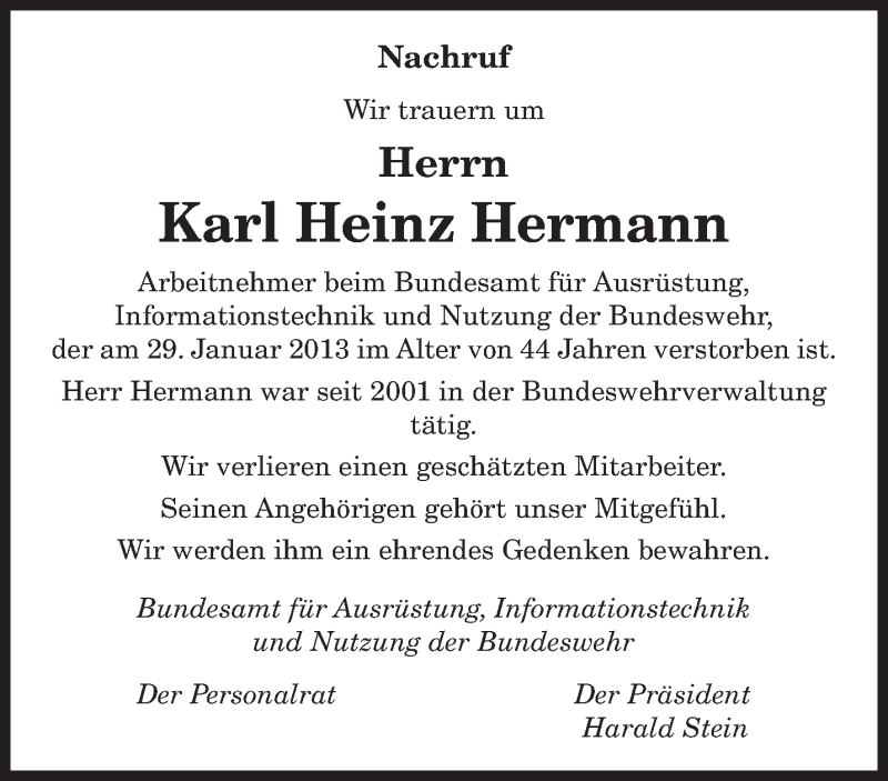 Traueranzeige für Karl Heinz Hermann vom 05.02.2013 aus saarbruecker_zeitung