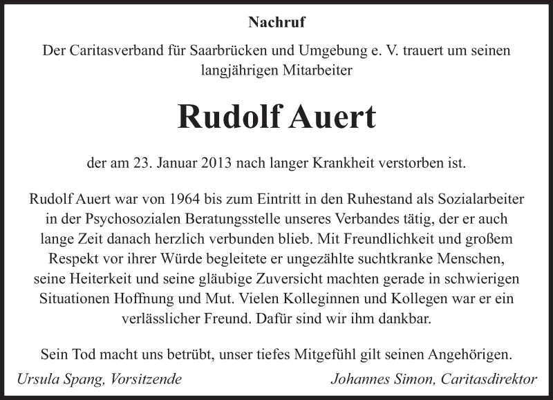  Traueranzeige für Rudolf Auert vom 09.02.2013 aus saarbruecker_zeitung