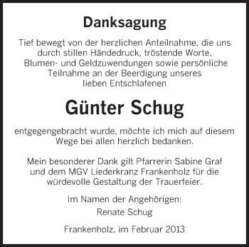 Traueranzeige von Günter Schug von saarbruecker_zeitung