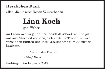 Traueranzeige von Lina Koch von saarbruecker_zeitung