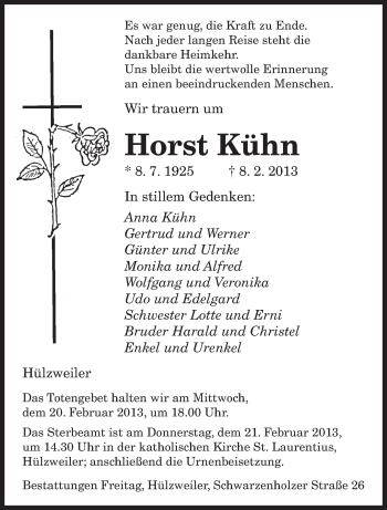 Traueranzeige von Horst Kühn von saarbruecker_zeitung