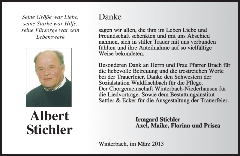  Traueranzeige für Albert Stichler vom 09.03.2013 aus saarbruecker_zeitung