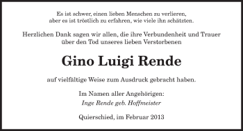 Traueranzeige von Gino Luigi Rende von saarbruecker_zeitung