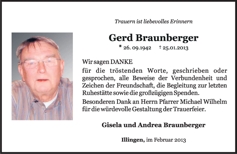  Traueranzeige für Gerd Braunberger vom 23.02.2013 aus saarbruecker_zeitung