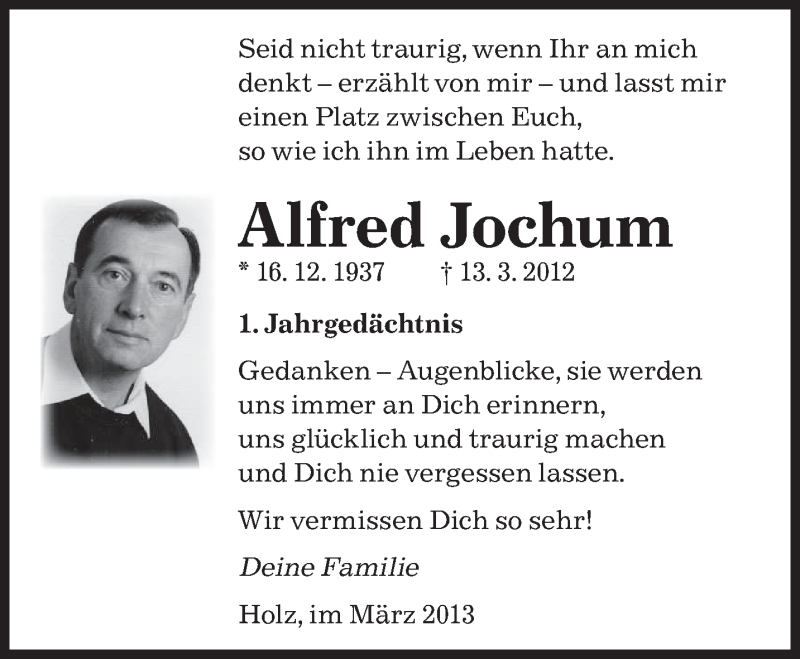  Traueranzeige für Alfred Jochum vom 13.03.2013 aus saarbruecker_zeitung