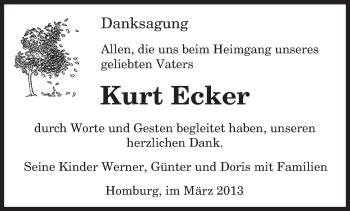 Traueranzeige von Kurt Ecker von saarbruecker_zeitung