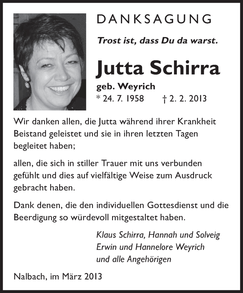  Traueranzeige für Jutta Schirra vom 02.03.2013 aus saarbruecker_zeitung
