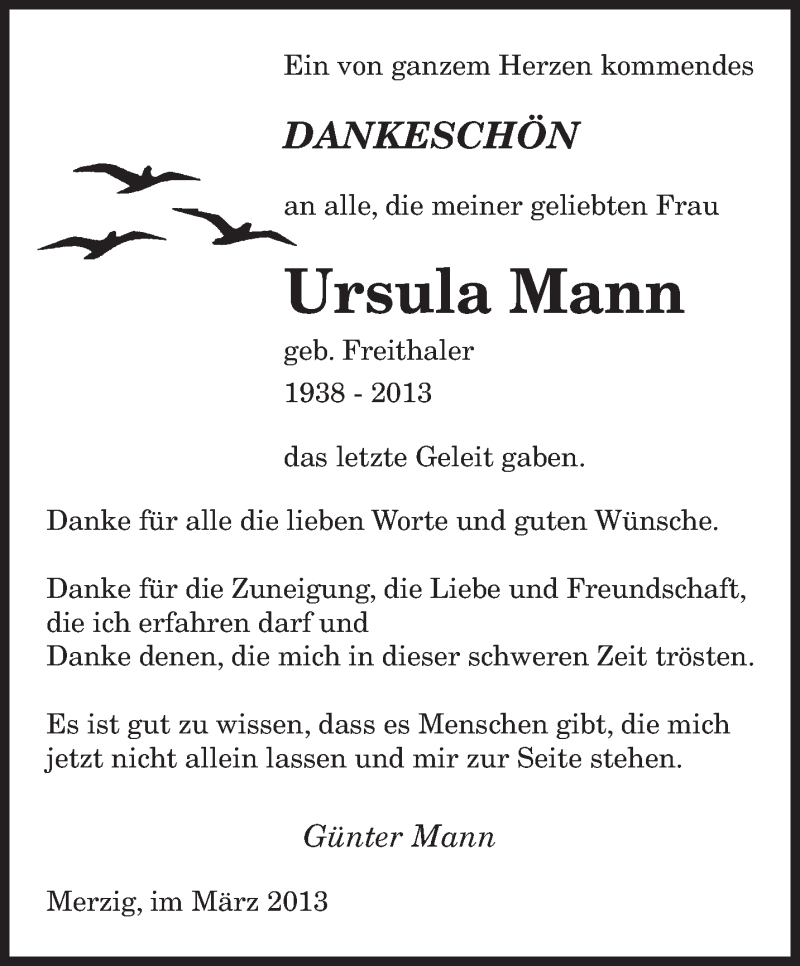  Traueranzeige für Ursula Mann vom 02.03.2013 aus saarbruecker_zeitung