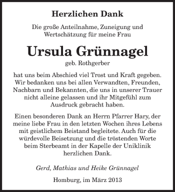 Traueranzeige von Ursula Grünnagel von saarbruecker_zeitung