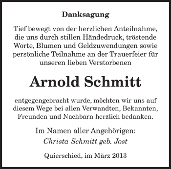 Traueranzeige von Arnold Schmitt von saarbruecker_zeitung