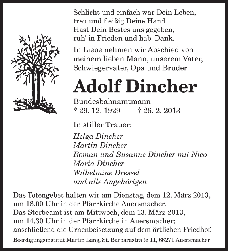  Traueranzeige für Adolf Dincher vom 06.03.2013 aus saarbruecker_zeitung