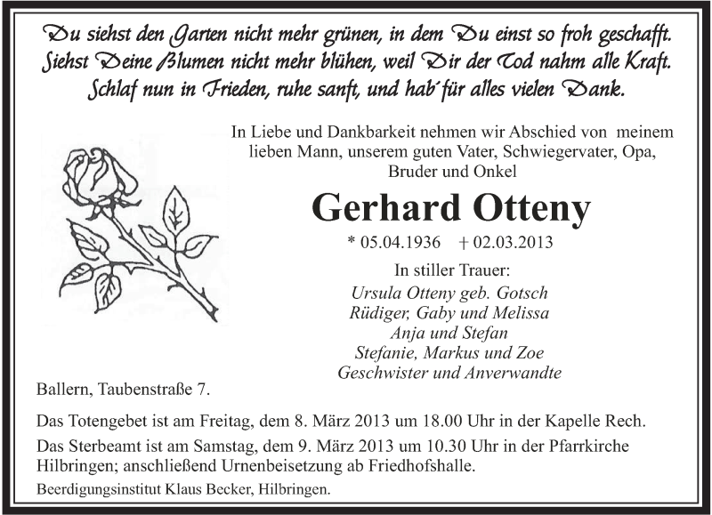  Traueranzeige für Gerhard Otteny vom 06.03.2013 aus saarbruecker_zeitung