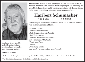 Traueranzeige von Haribert Schumacher von saarbruecker_zeitung