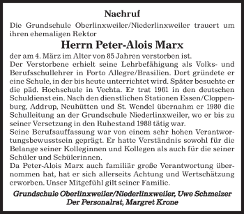Traueranzeige von Peter-Alois Marx von saarbruecker_zeitung