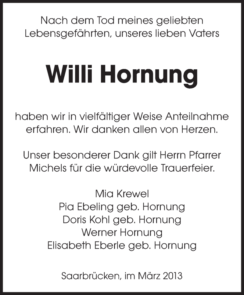  Traueranzeige für Willi Hornung vom 16.03.2013 aus saarbruecker_zeitung