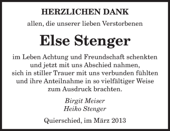 Traueranzeige von Else Stenger von saarbruecker_zeitung