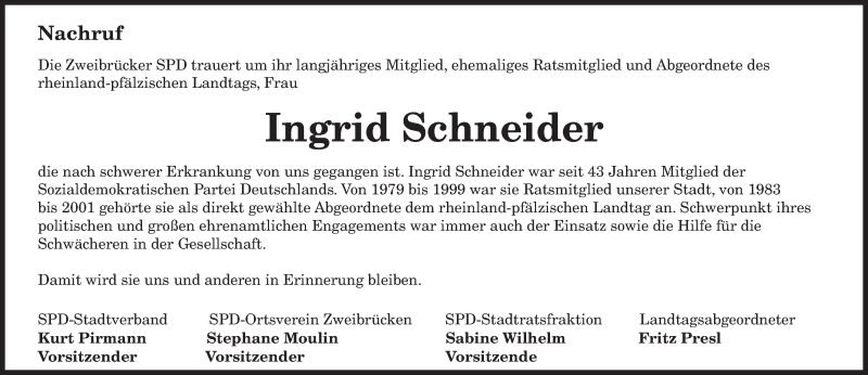  Traueranzeige für Ingrid Schneider vom 20.03.2013 aus saarbruecker_zeitung