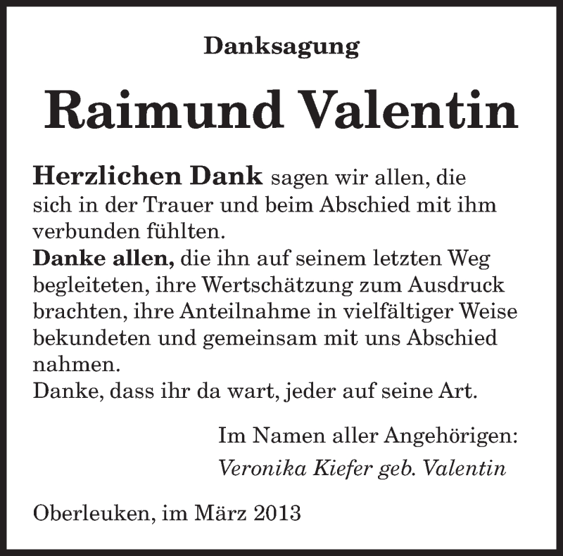  Traueranzeige für Raimund Valentin vom 20.03.2013 aus saarbruecker_zeitung