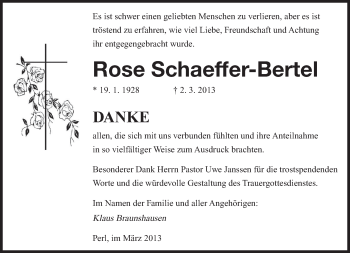 Traueranzeige von Rose Schaeffer-Bertel von saarbruecker_zeitung