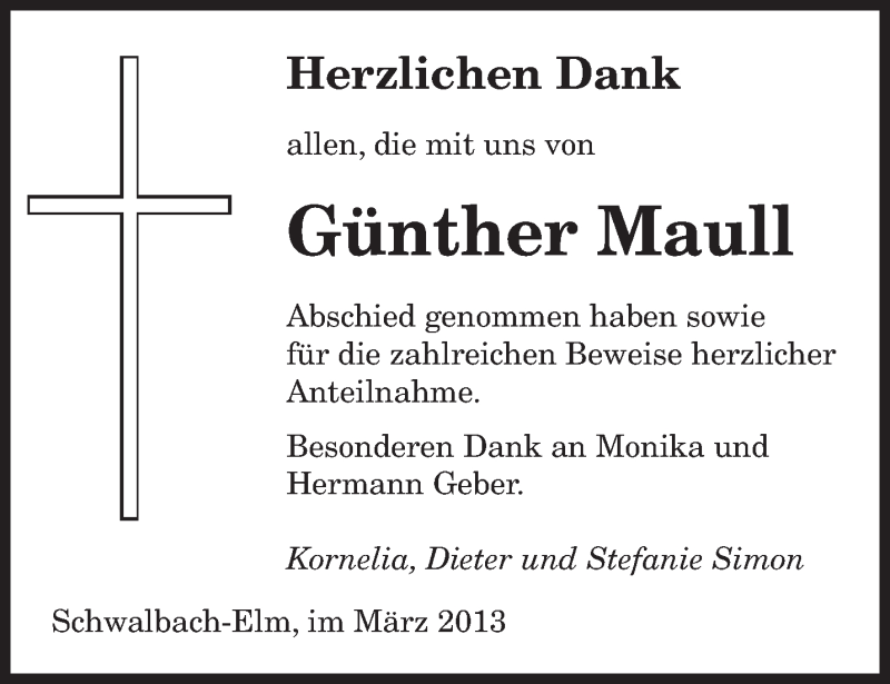  Traueranzeige für Günther Maull vom 23.03.2013 aus saarbruecker_zeitung