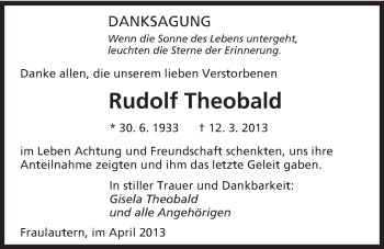 Traueranzeige von Rudolf Theobald von saarbruecker_zeitung