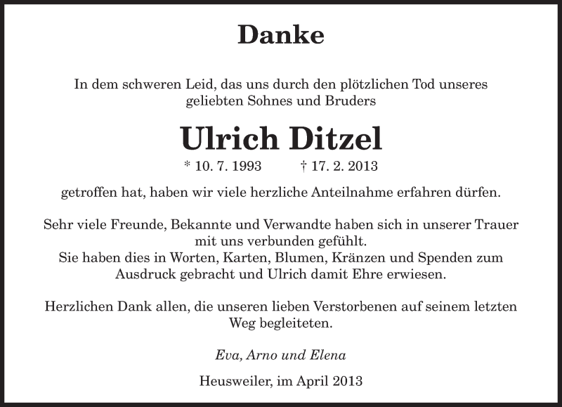 Traueranzeige für Ulrich Ditzel vom 13.04.2013 aus saarbruecker_zeitung