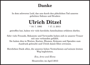 Traueranzeige von Ulrich Ditzel von saarbruecker_zeitung