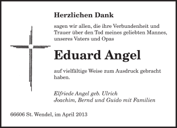 Traueranzeige von Eduard Angel von saarbruecker_zeitung
