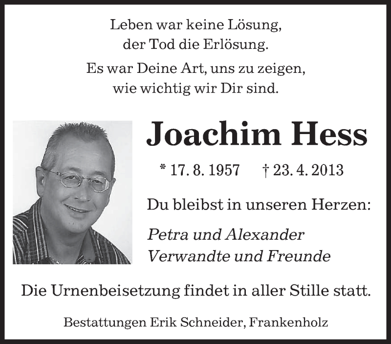  Traueranzeige für Joachim Hess vom 30.04.2013 aus saarbruecker_zeitung