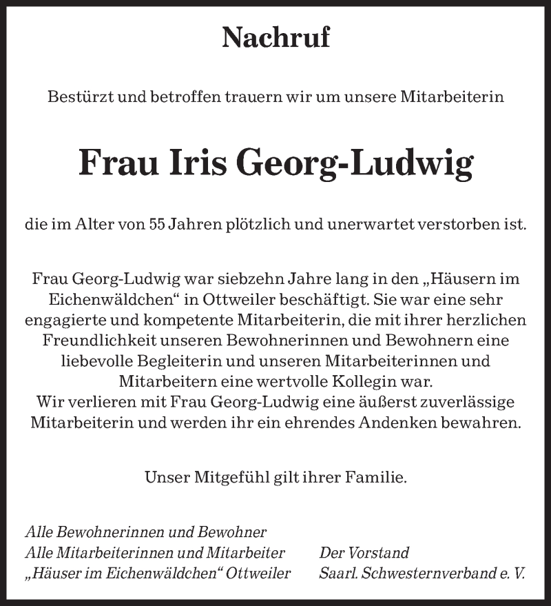  Traueranzeige für Iris Georg-Ludwig vom 03.05.2013 aus saarbruecker_zeitung