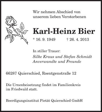 Traueranzeige von Karl-Heinz Bier von saarbruecker_zeitung