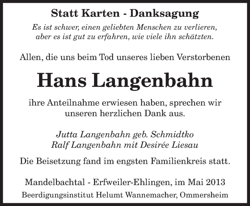  Traueranzeige für Hans Langenbahn vom 11.05.2013 aus saarbruecker_zeitung