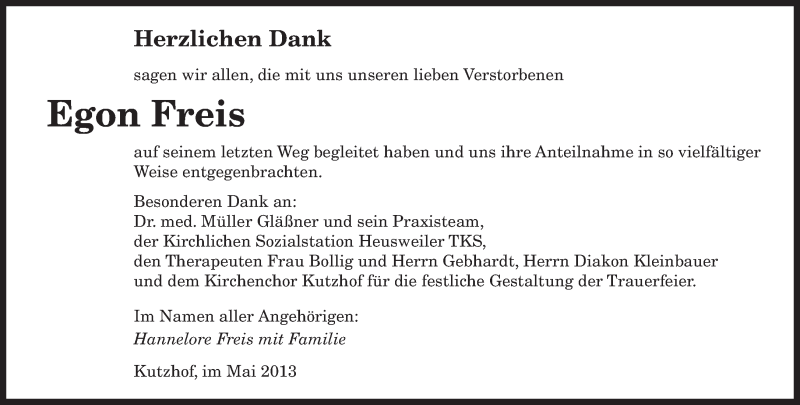  Traueranzeige für Egon Freis vom 18.05.2013 aus saarbruecker_zeitung