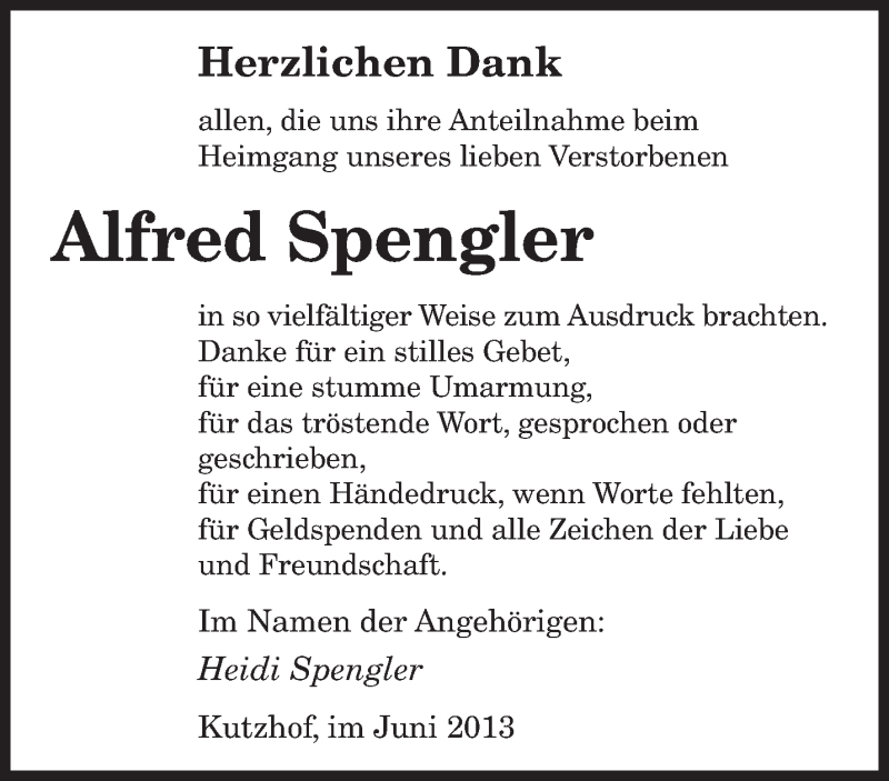 Traueranzeige für Alfred Spengler vom 05.06.2013 aus saarbruecker_zeitung
