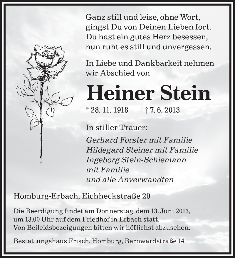  Traueranzeige für Heiner Stein vom 11.06.2013 aus saarbruecker_zeitung