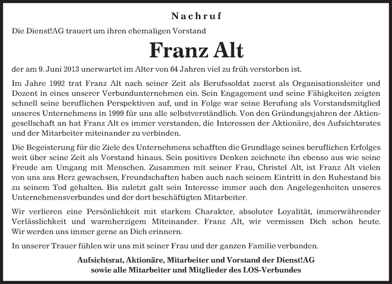  Traueranzeige für Franz Alt vom 13.06.2013 aus saarbruecker_zeitung