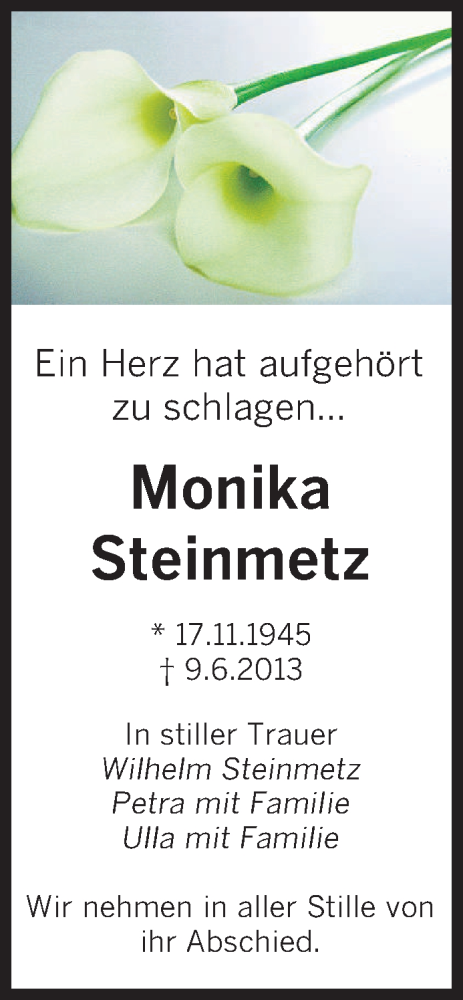 Traueranzeige für Monika Steinmetz vom 20.06.2013 aus saarbruecker_zeitung