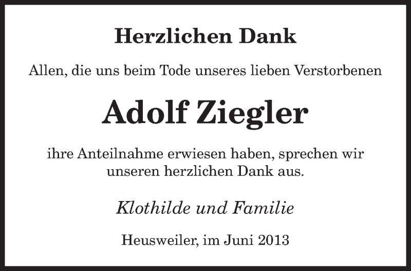  Traueranzeige für Adolf Ziegler vom 22.06.2013 aus saarbruecker_zeitung