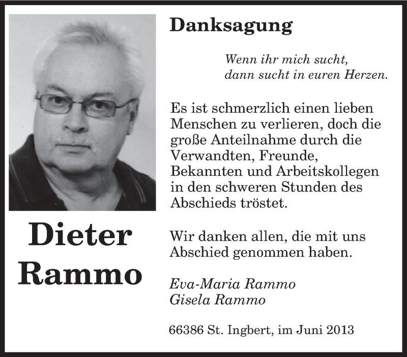  Traueranzeige für Dieter Rammo vom 29.06.2013 aus saarbruecker_zeitung