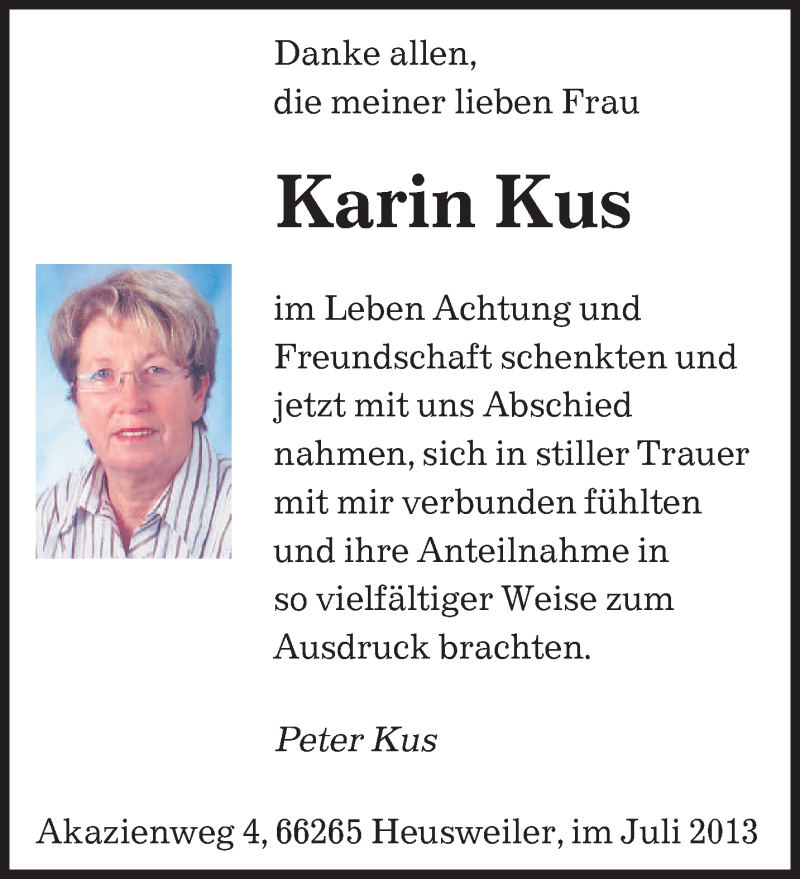  Traueranzeige für Karin Kus vom 06.07.2013 aus saarbruecker_zeitung