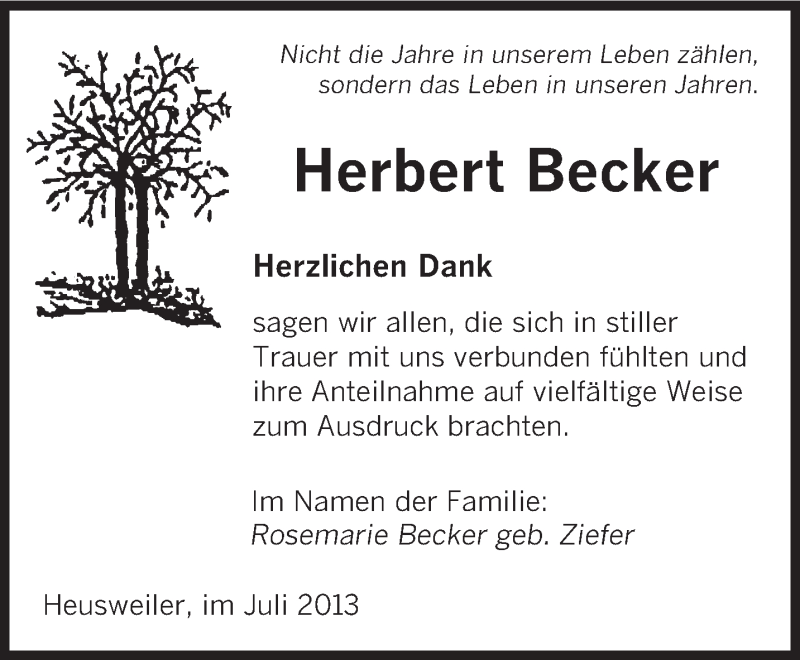  Traueranzeige für Herbert Becker vom 13.07.2013 aus saarbruecker_zeitung