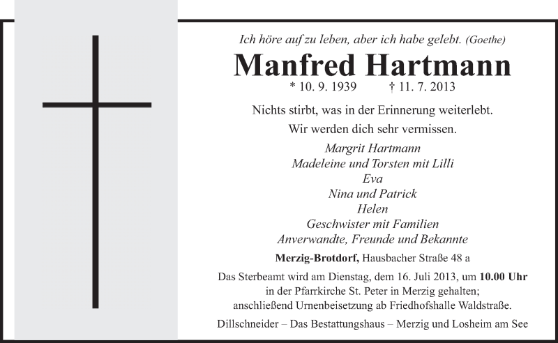  Traueranzeige für Manfred Hartmann vom 13.07.2013 aus saarbruecker_zeitung