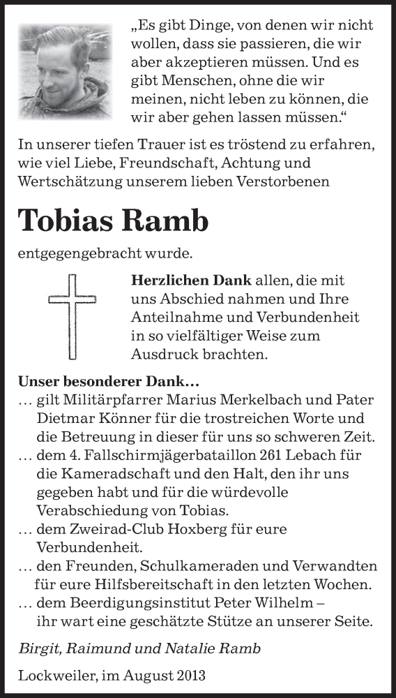  Traueranzeige für Tobias Ramb vom 10.08.2013 aus saarbruecker_zeitung