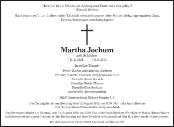 Traueranzeige von Martha Jochum von saarbruecker_zeitung