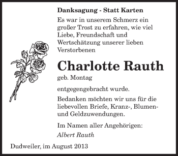 Traueranzeige von Charlotte Rauth von saarbruecker_zeitung