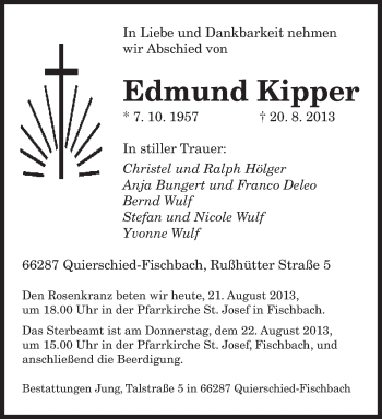 Traueranzeige von Edmund Kipper von saarbruecker_zeitung