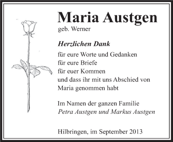 Traueranzeige von Maria Austgen von saarbruecker_zeitung