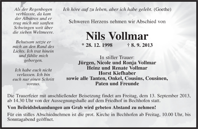  Traueranzeige für Nils Vollmar vom 11.09.2013 aus saarbruecker_zeitung