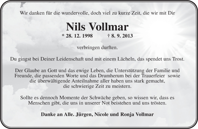 Traueranzeige für Nils Vollmar vom 20.09.2013 aus saarbruecker_zeitung